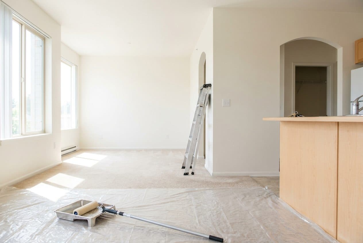 Empty rental living room freshly repainted for a tenant turnover