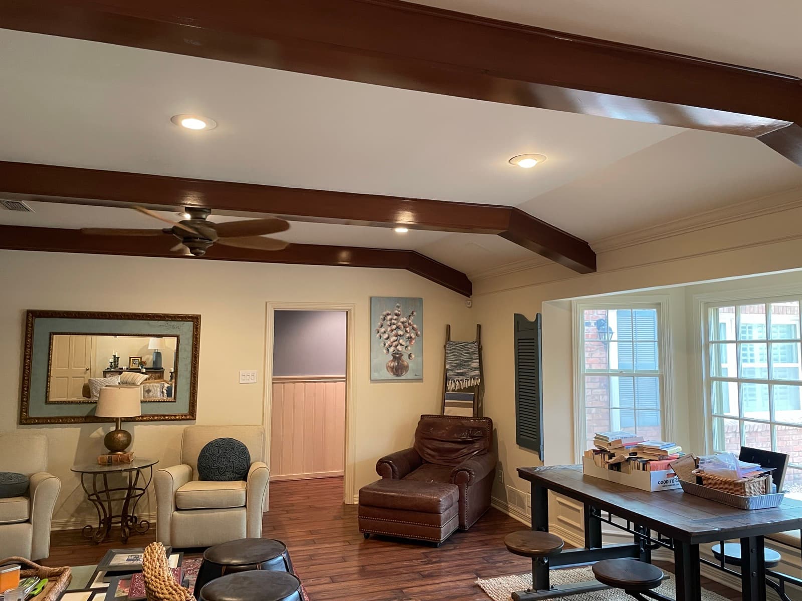 Living room with beams